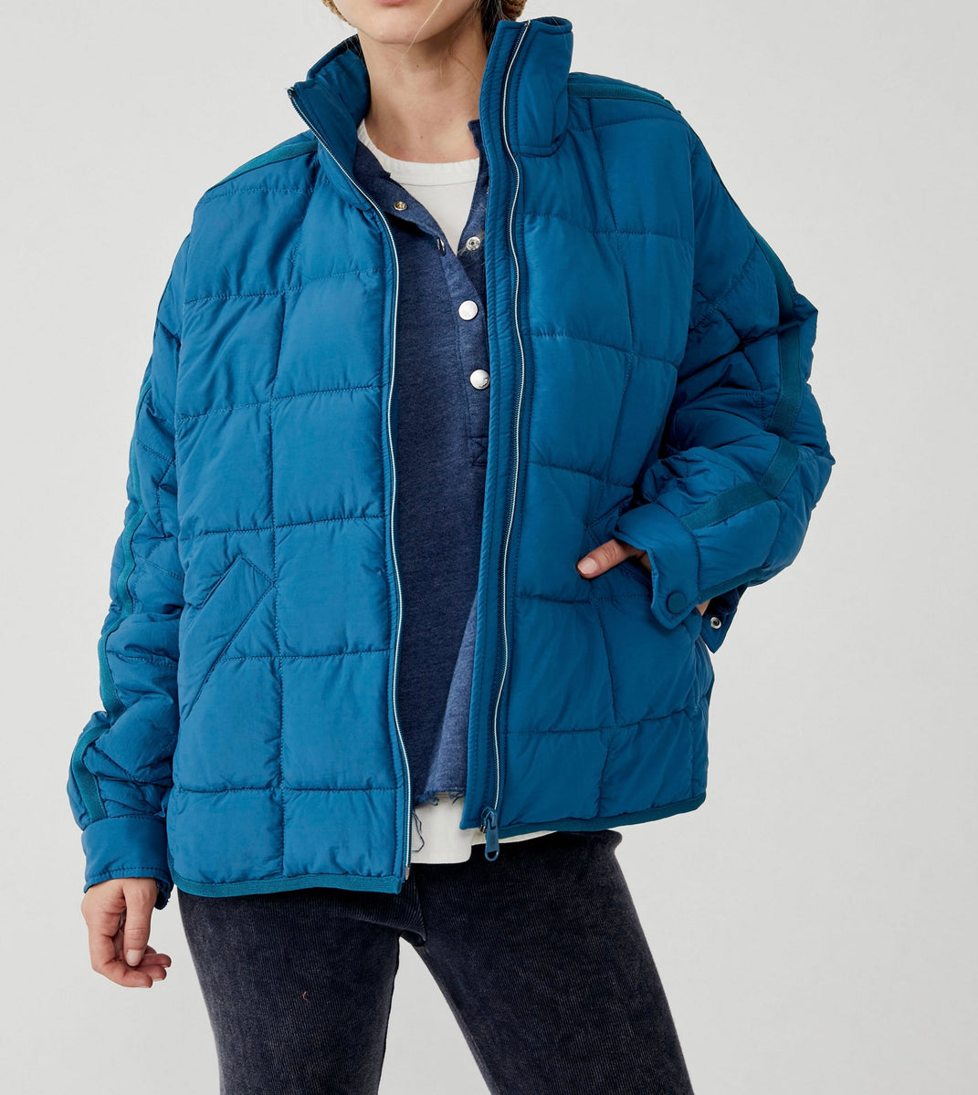 turquoise puffer jacket