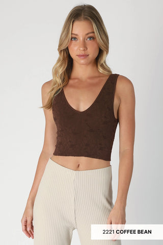 Lace V Neck Tank Top / Coffee Bean