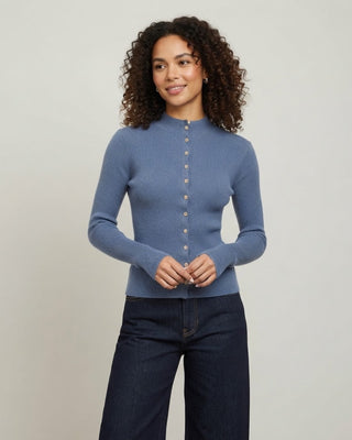 Sandra Mockneck Fitted Cardigan / Dusty Blue
