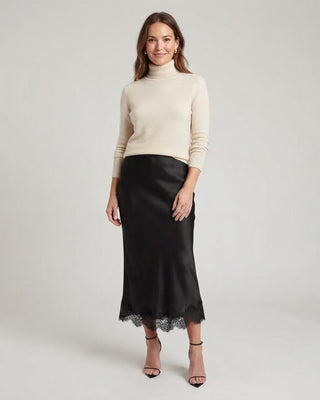 Brynn Satin Lace Midi Skirt / Black