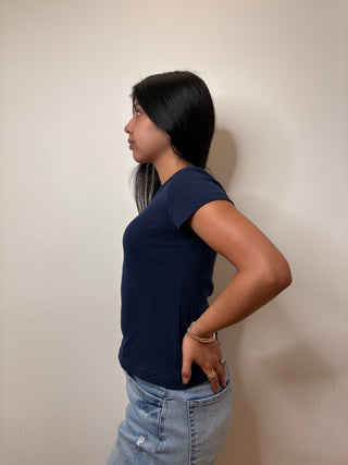 Pointelle Baby Tee / Navy