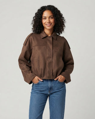 Hannah Faux Suede Bubble Jacket / Cocoa