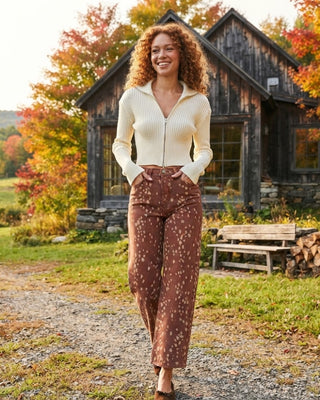 Bambi Hem Seamed Slim Wide Leg / Fawn Print
