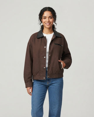 Vivi Barn Jacket with Faux Leather Collar / Brown