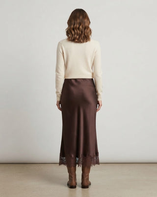 Brynn Satin Lace Midi Skirt / Cocoa