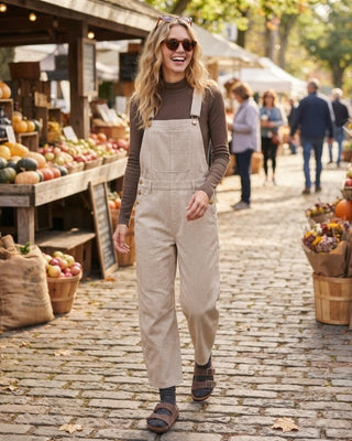 Pinstripe Barrel Overalls / Taupe