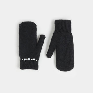 Darling Snowflake Embellished Mittens / Black