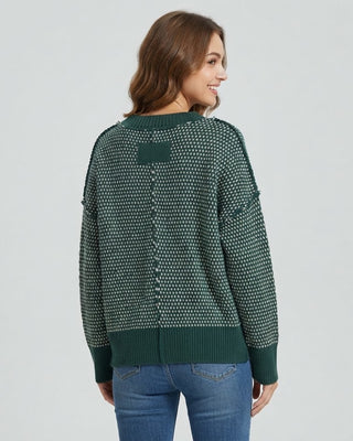 Heather Contrast Stitch V-Neck Sweater / Forest