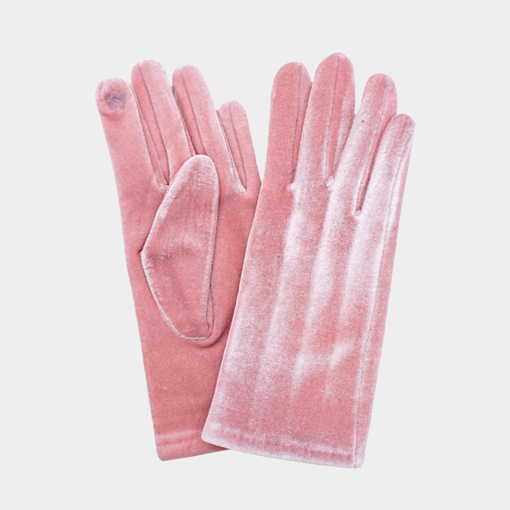 Solid Velvet Feel Smart Touch Gloves / Pink