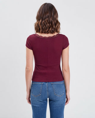 Fiona Lace Trim Short Sleeve Top / Burgundy