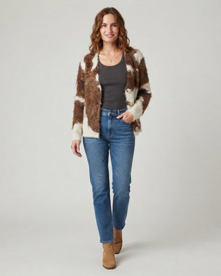 Presley Cow Pattern Cardigan / Ivory Brown