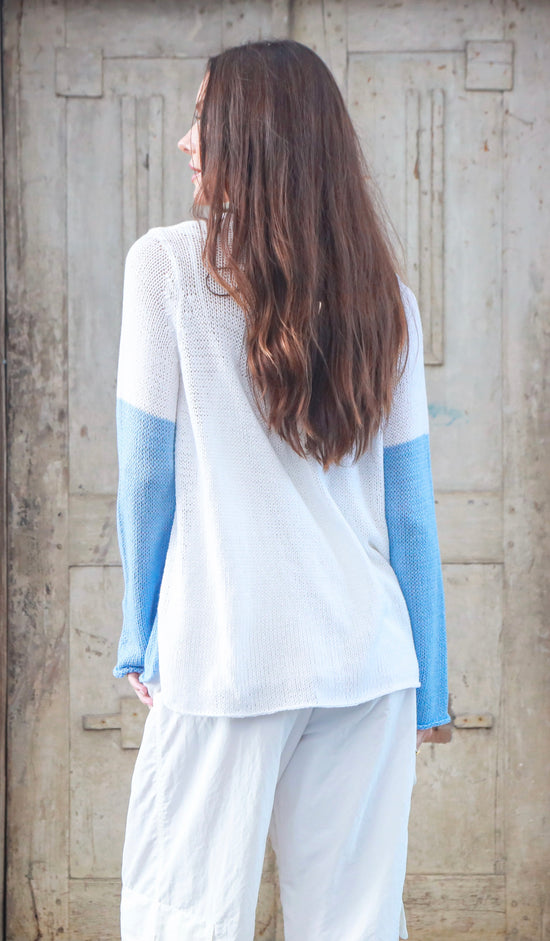 Sunrise Crew Cotton Sweater / White / Beach Sky