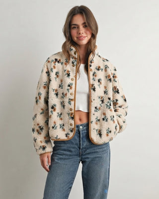 Grace Floral Fleece Jacket / Cream / Khaki