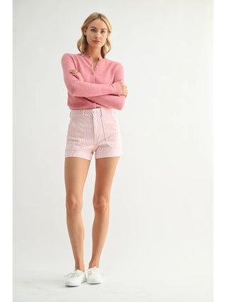 Pink Stripe High Rise Cargo Shorts