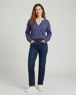 Chester Ruffle Trim V Neck Sweater / Denim