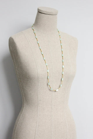 GND133 mint green and brass long necklace