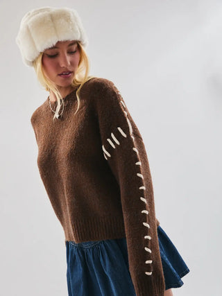 Stitch Detail Sweater Top / Brown