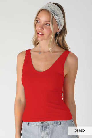 Reversible Scallop Edge Tank Top / Red