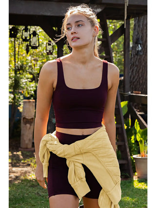 Nylon Butter Square Neck Cropped Tank / Dark Cherry