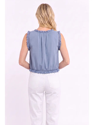 Embroidered Broderie Anglaise Cotton Top / Dusty Blue