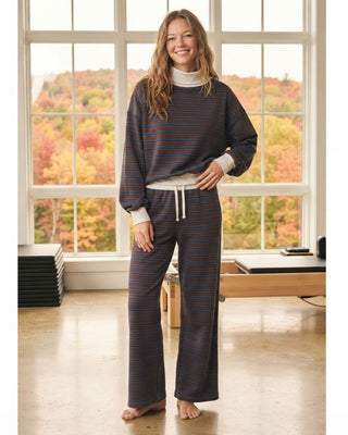 Mockneck Stripe Sweatshirt / Brown Multi