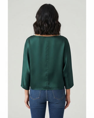 Indra Satin Boatneck Dolman Top / Forest Green