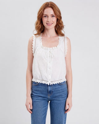 Kristen Embroidered Anglaise Cotton Top / Off White