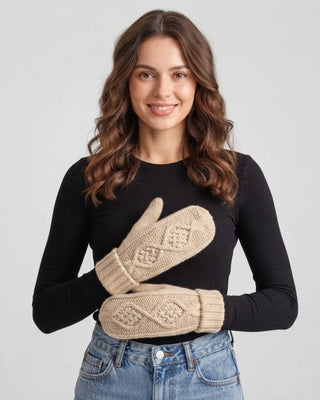 Beige Cable Knit Mittens / Beige