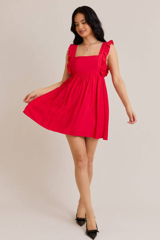 SLEEVELESS RUFFLE DETAIL TIE BACK BABY DOLL DRESS