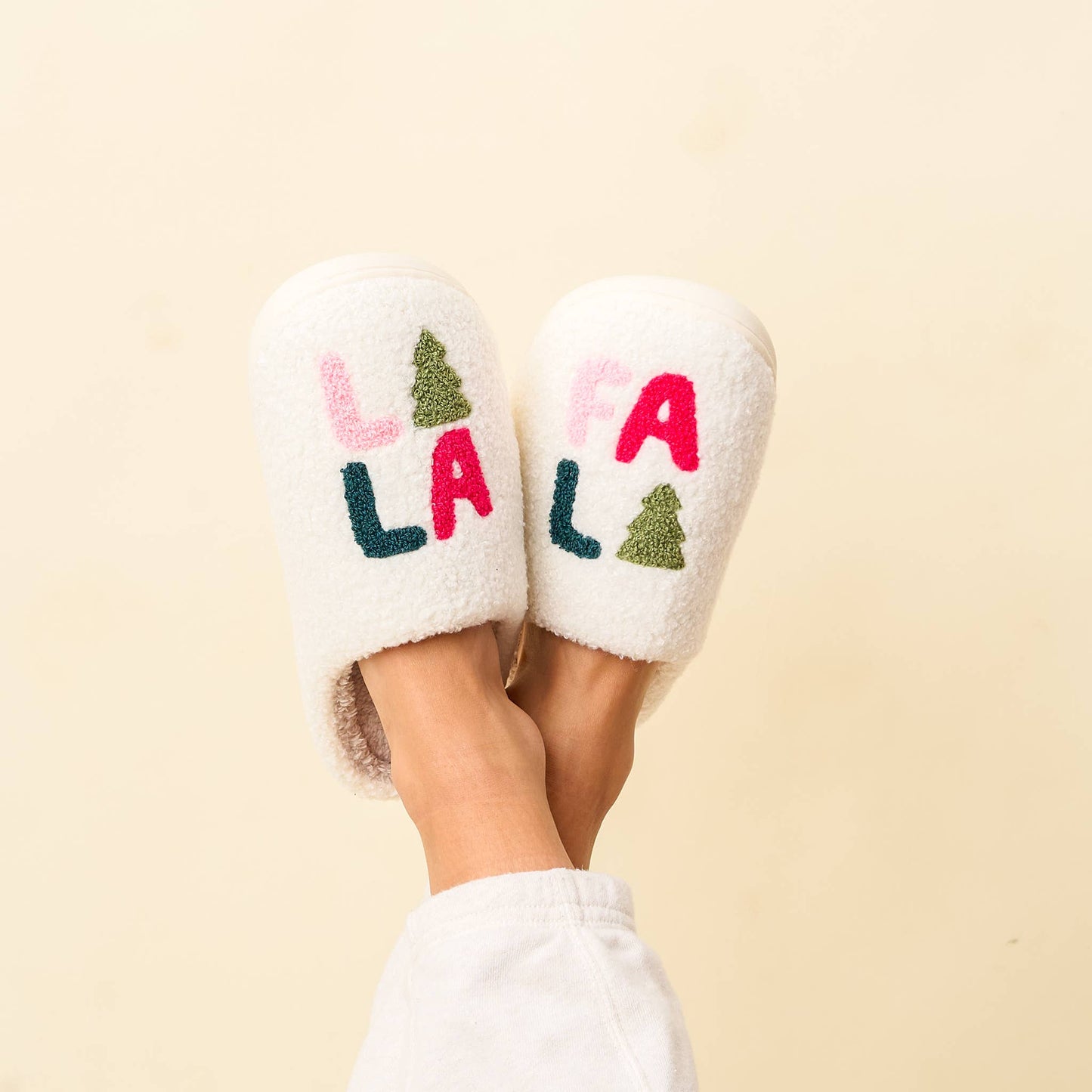 Fuzzy Holiday Slippers - Fa La La