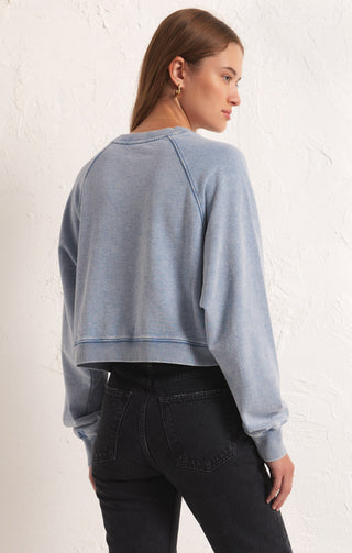 Crop Out Knit Denim Sweatshirt