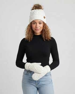 White Cable Knit Mittens