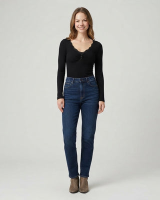 Monica Lace Trim V Neck / Black