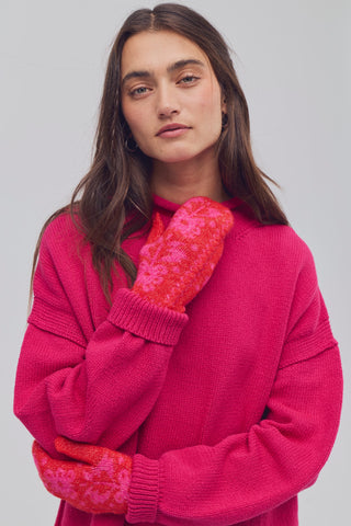 Folk Mitten / Pink X Red
