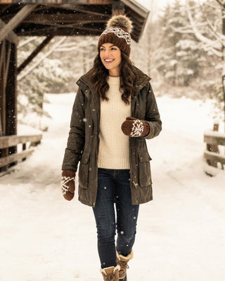 Brown & White Patterned Pom Hat