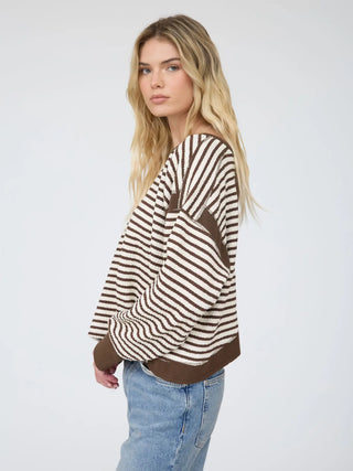 Stripe Contrast Trim Back Cut-Out Detail Knit Top