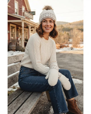 Ivory & Taupe Patterned Knit Mittens