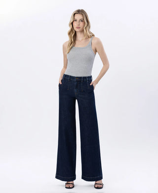 High Rise Dart Detail Wide Leg Jeans / Luminous Charm