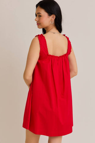 RUFFLED SQUARE NECK FLARE DRESS