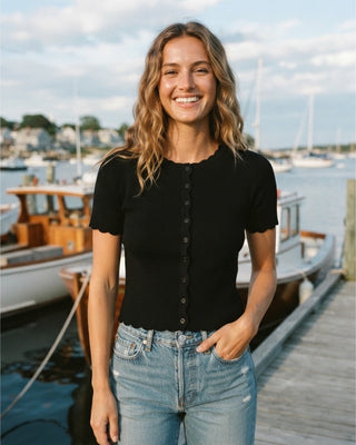Jenny Scalloped Edge Sweater / Black
