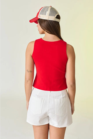 Audrey Sleeveless Button Up Top / Red