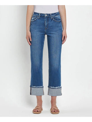 High Rise Cuffed Straight Jeans