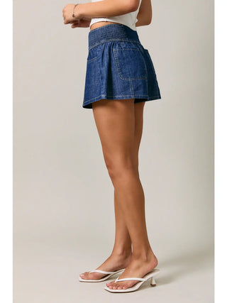 Mid Waist Smocked Flare Shorts
