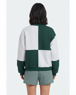 Contrast Quarter-Zip Sweater / Green / Grey