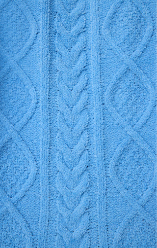 Solid V Neck Cable Knit Long Sleeve / Sea