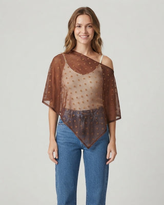 Brielle Handkerchief Shawl Scarf / Brown Dot