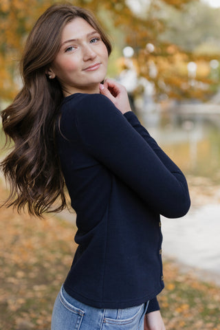 Waffle Button Henley / Dark Navy