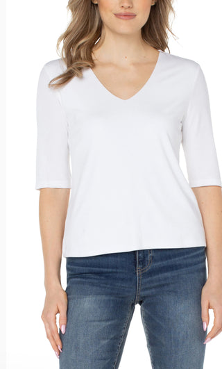 Double Layer V-neck Rib Knit Top/ Cream