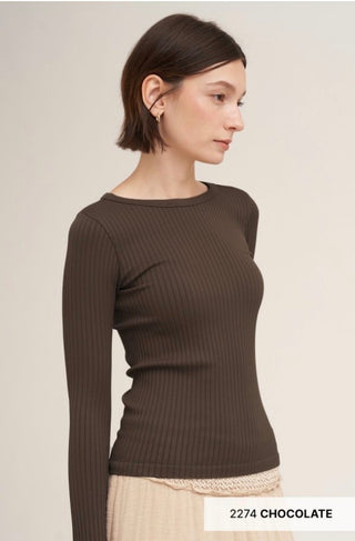 Wide Ribbed Long Sleeved Top