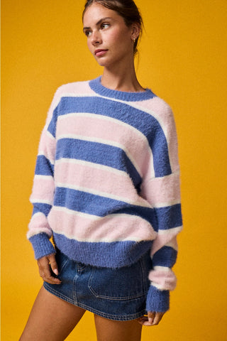 Fuzzy Knit Sweater Top / Pink-Navy